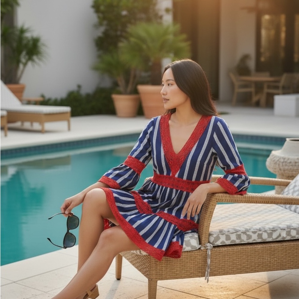 Sail to Stable Striped Blue and Red Swim Cover-Up